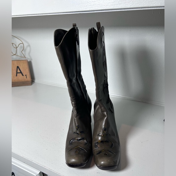 Vintage Graye Leather Western Boots 6.5/7 Y2K Heeled Cowboy Boots Cutout Detail - Picture 3 of 8